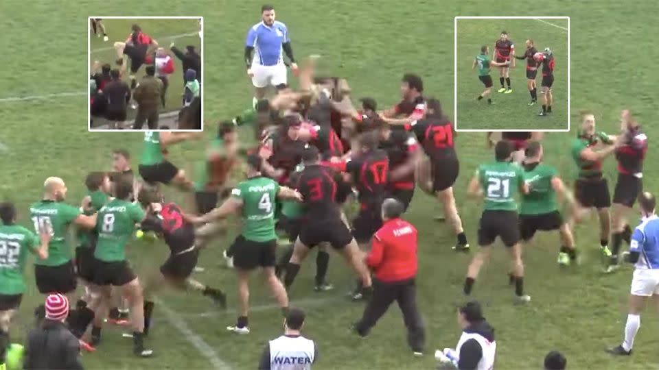 During the all-in brawl, one player tried to get involved from the bench. After it, all was well. Pic: YouTube