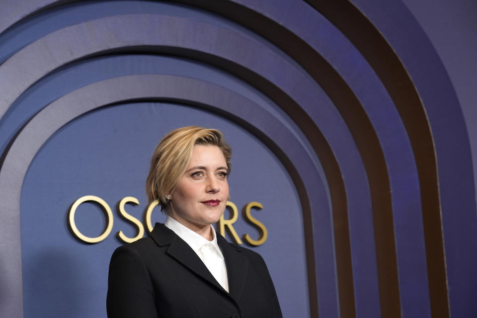 Gerta Gerwig arrives at the Governors Awards on Tuesday, Jan. 9, 2024, at the Dolby Ballroom in Los Angeles. (AP Photo/Chris Pizzello)