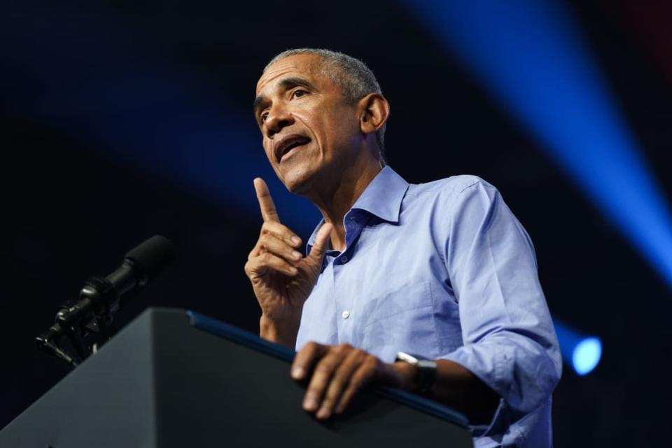 Former President Barack Obama speaks at a campaign rally Nov. 5, 2022, in Philadelphia. (AP Photo/Patrick Semansky)