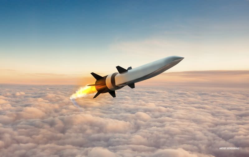 Hypersonic Air-breathing Weapons Concept (HAWC) missile in seen in an artist's conception