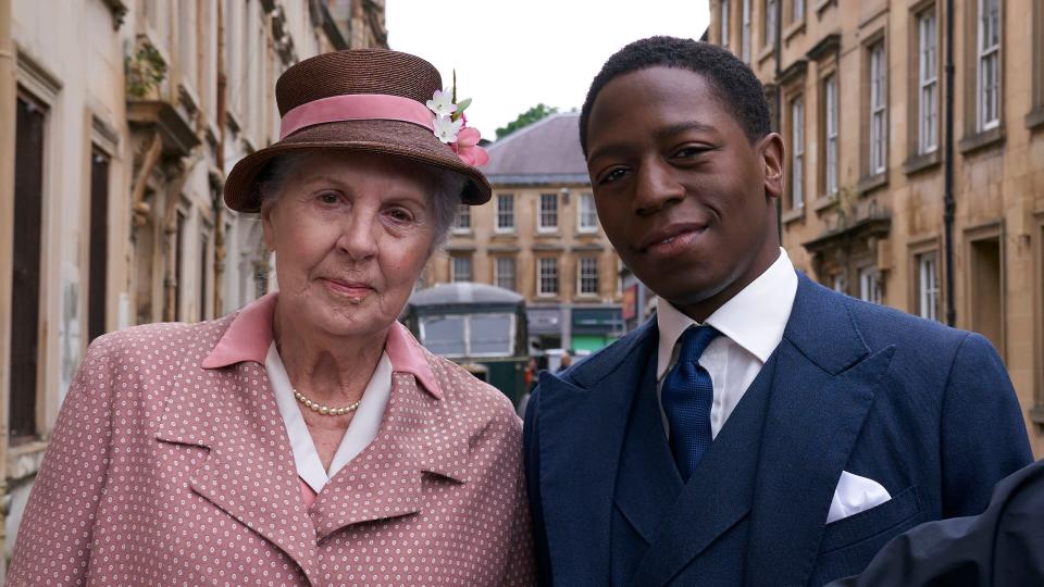 Penelope Wilton and David Jonsson at the start of shooting Murder Is Easy