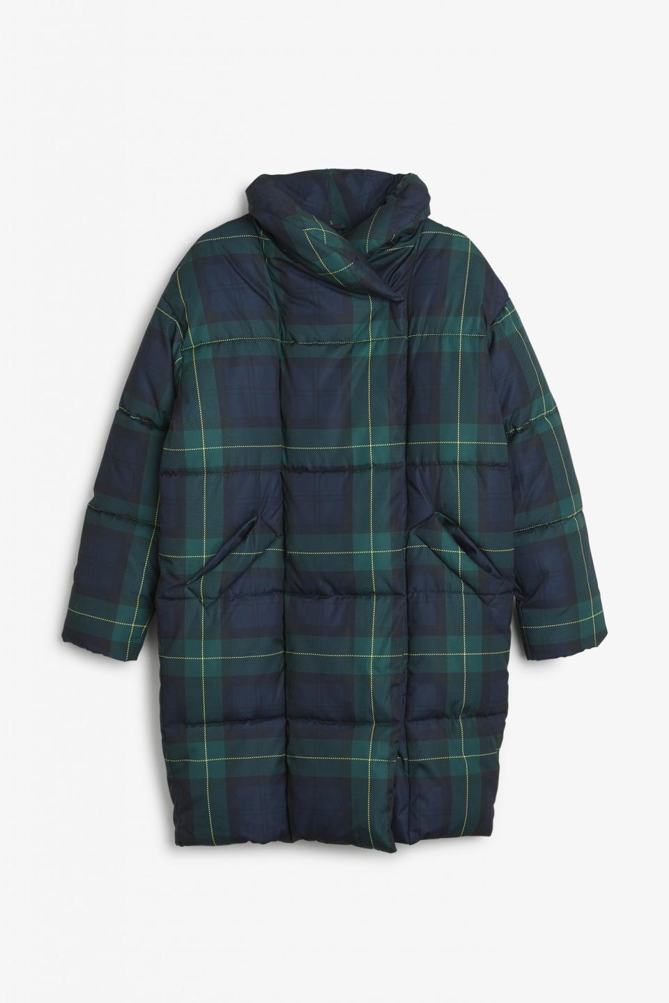 Tartan print padded coat