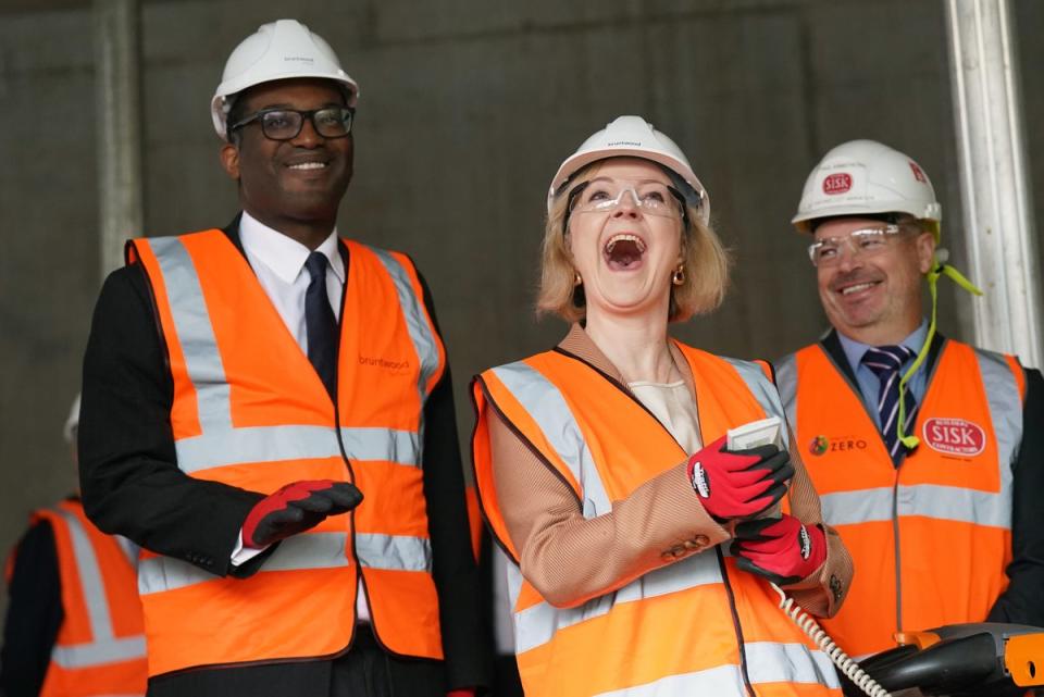 Prime Minister Liz Truss and Chancellor of the Exchequer Kwasi Kwarteng during a visit to a construction site for a medical innovation campus in Birmingham (PA)