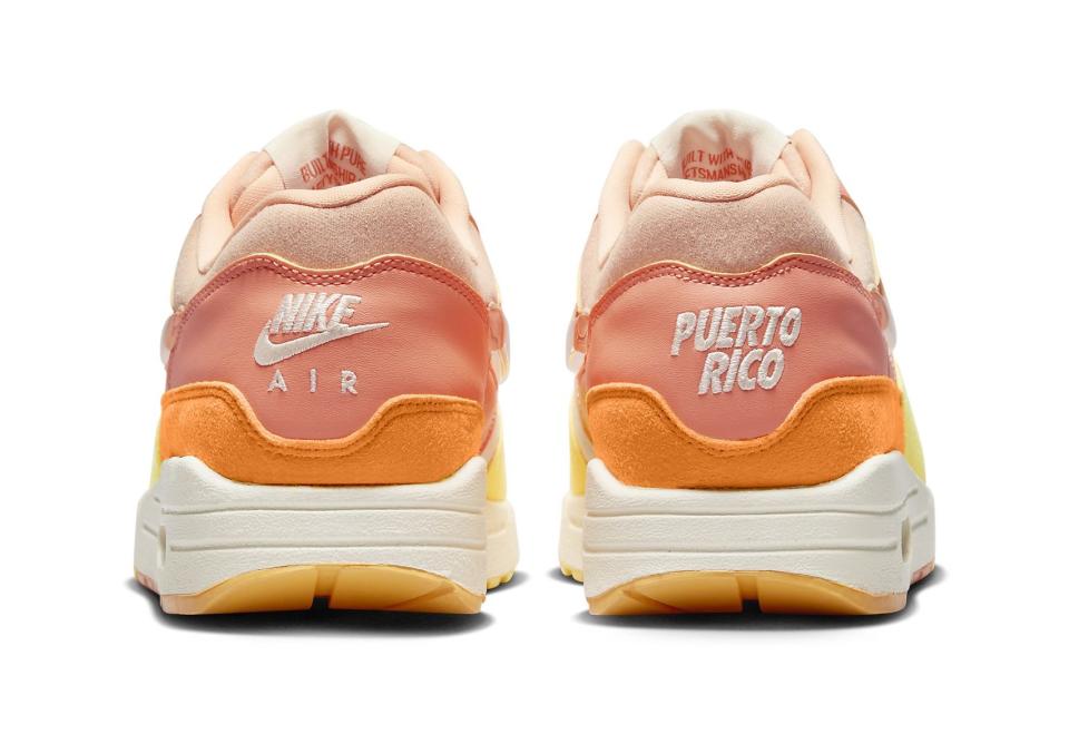 The heel’s view of the Nike Air Max 1 “Puerto Rico.”