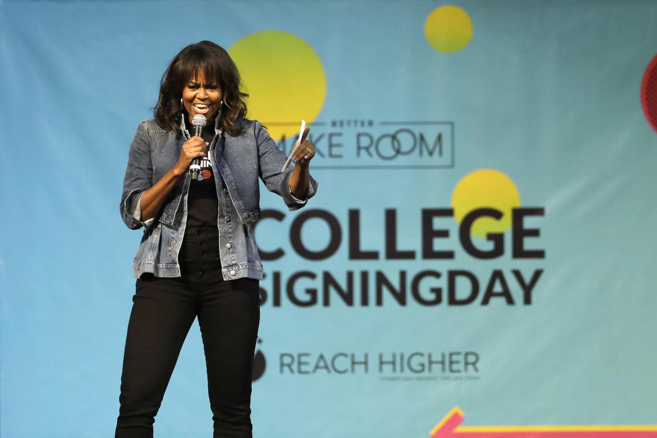 <span>Michelle Obama celebrated incoming college kids on College Signing Day. (Photo: AP/Matt Slocum)</span>