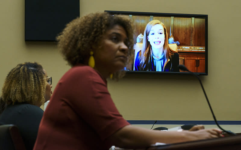 Michigan state Sen. Mallory McMorrow (D) speaks during a House committee hearing