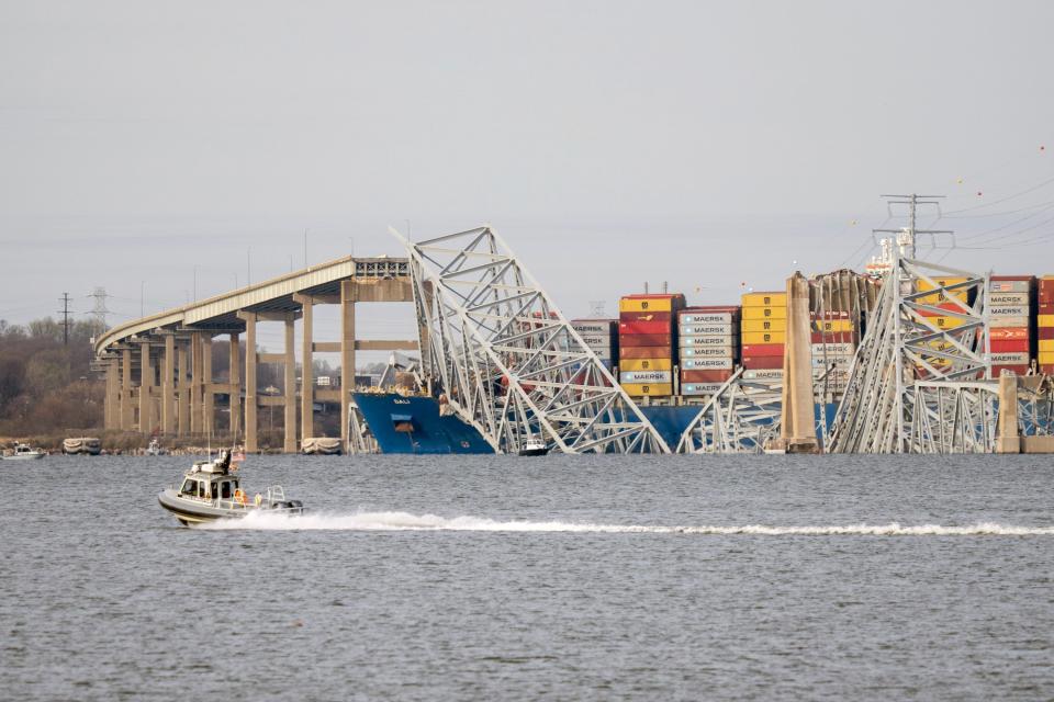 The Francis Scott Key Bridge, a major span over the Patapsco River in Baltimore, collapsed March 26, 2024 in Baltimore, Maryland after it was struck by a large cargo ship, prompting a massive emergency response for multiple people in the water. The Baltimore City Fire Department described the collapse as a mass-casualty incident.