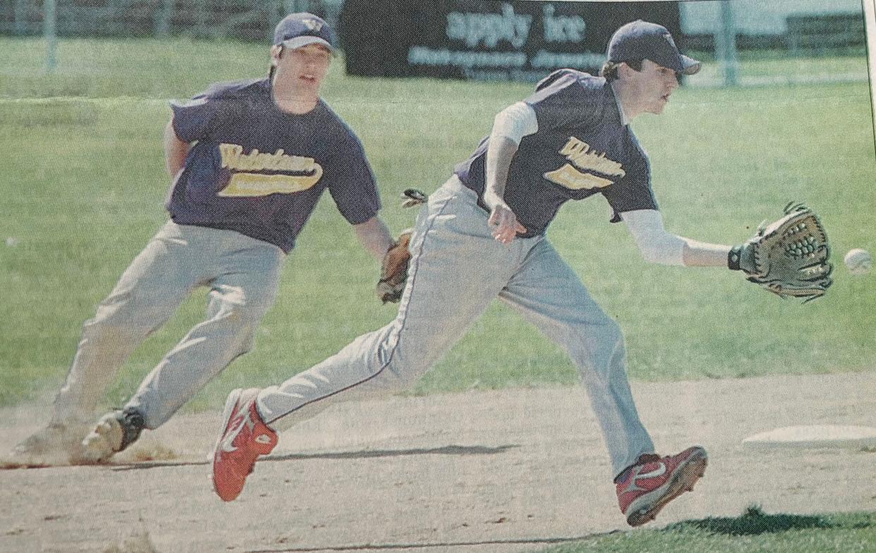 Watertown Post 17 shortstop Dustin Pickrel fields a grounder in front of second baseman Aaron Pickrel during a 2007 American Legion Baseball doubleheader at Watertown Stadium.
