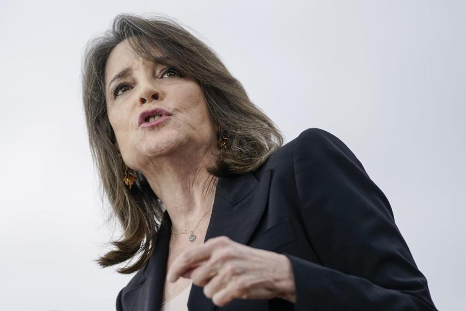 Marianne Williamson speaks as she endorses Democratic presidential candidate Sen. Bernie Sanders (I-VT) during a campaign rally at Vic Mathias Shores Park on February 23, 2020 in Austin, Texas. With early voting underway in Texas, Sanders is holding four rallies in the delegate-rich state this weekend before traveling on to South Carolina. Texas holds their primary on Super Tuesday March 3rd, along with over a dozen other states. (Photo by Drew Angerer/Getty Images)