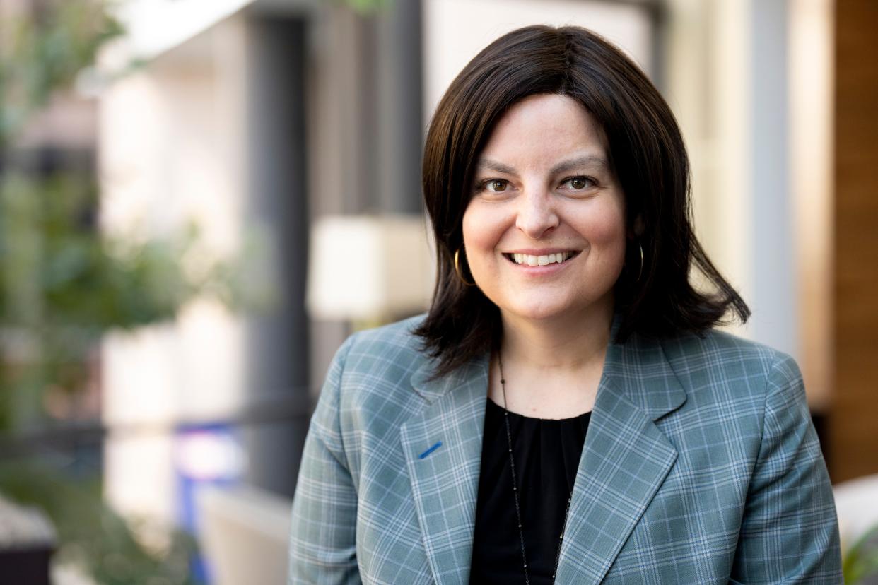 Brigid Kelly, Hamilton County auditor, stands for a portrait during a town hall discussions hosted by the Ohio Chamber of Commerce and Michele Young Law Co. LPA on affordable housing for aging Ohioans at the Taft Center in Cincinnati on Friday, Sept. 22, 2023.