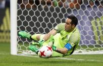 Soccer Football - Portugal v Chile - FIFA Confederations Cup Russia 2017 - Semi Final - Kazan Arena, Kazan, Russia - June 28, 2017 Chile’s Claudio Bravo saves from Portugal’s Nani to win the penalty shootout REUTERS/Carl Recine