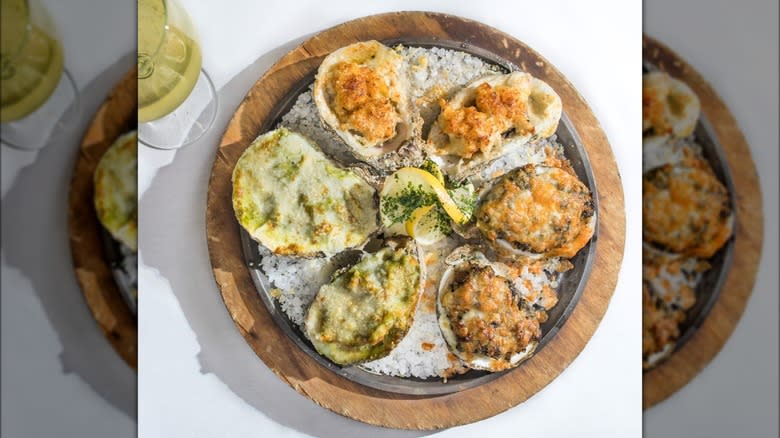 Baked oysters on tray