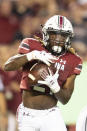 South Carolina running back MarShawn Lloyd runs with the ball in the first half of an NCAA college football game against Kentucky, Saturday, Sept. 25, 2021, at Williams-Brice Stadium in Columbia, S.C. (AP Photo/Hakim Wright Sr.)