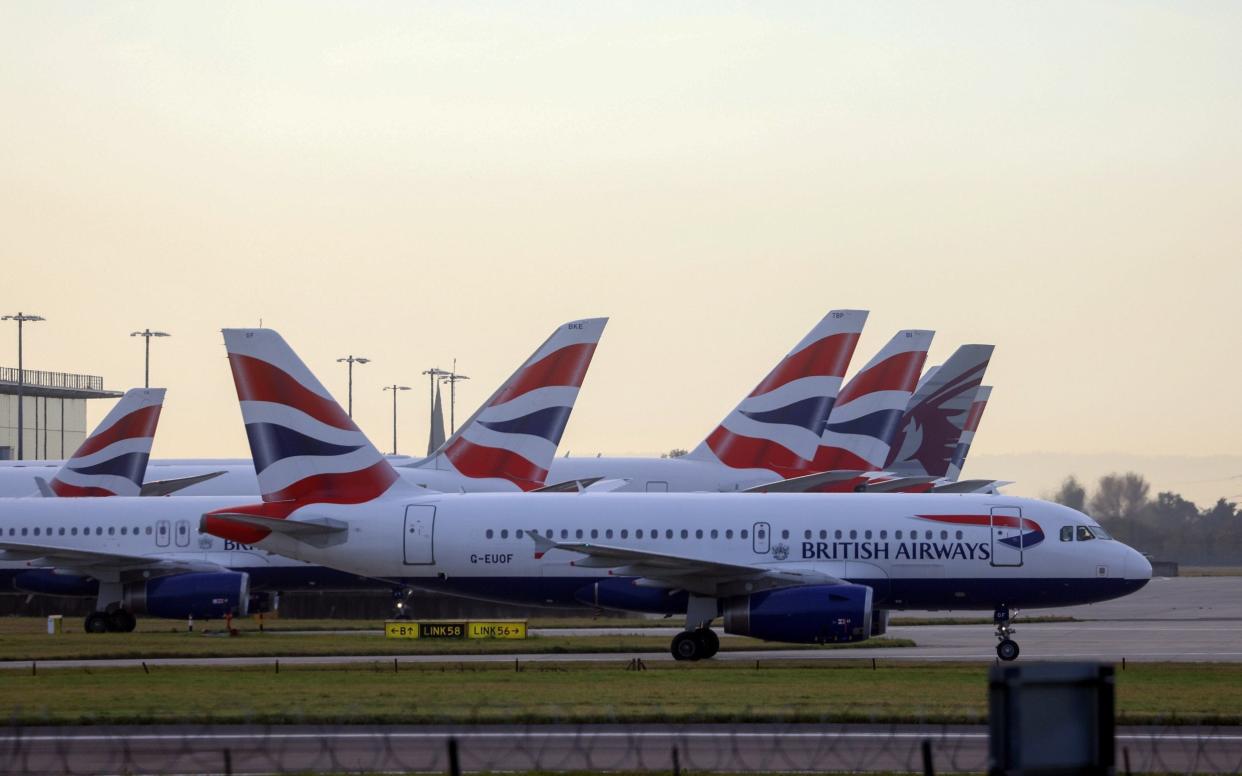 A British Airways flight departs from London Heathrow Airport in November 2021