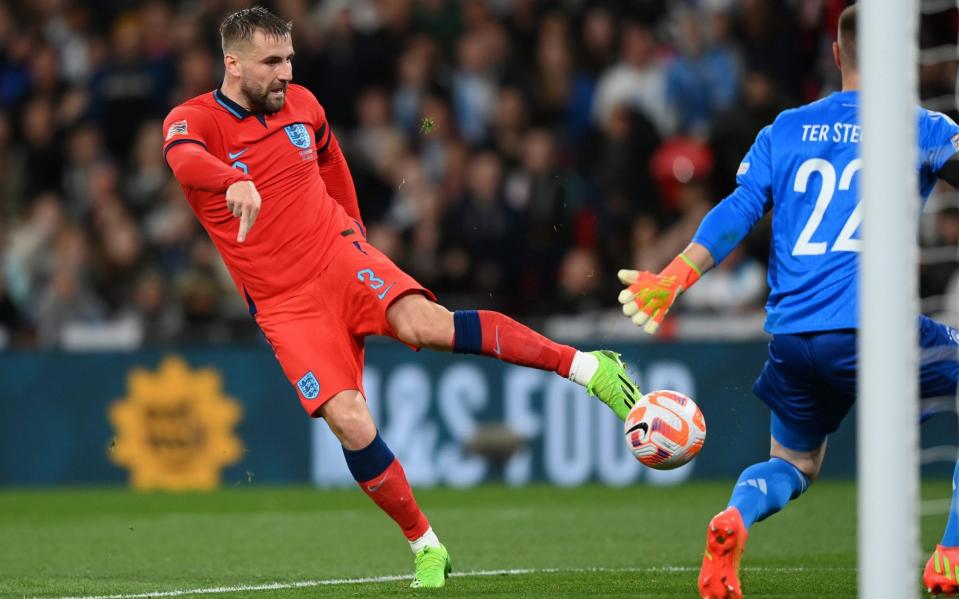 Luke Shaw - England player ratings vs Germany: Declan Rice in driving seat with man-of-the-match performance - GETTY IMAGES