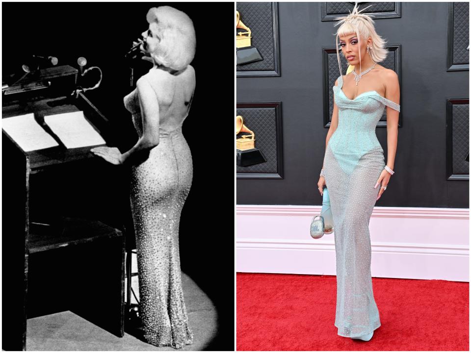 Doja Cat channeled Marilyn Monroe at the 2022 Grammy Awards.