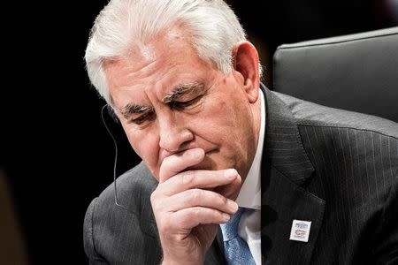 US Secretary of State Rex Tillerson listens during an opening session meeting of G-20 foreign ministers at the World Conference Center February 16, 2017 in Bonn, Germany. REUTERS/Brendan Smialowski/Pool