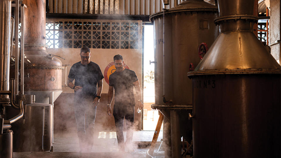 El Negocio cofounders Nicholas Lutz and Adam Craun in the distillery.