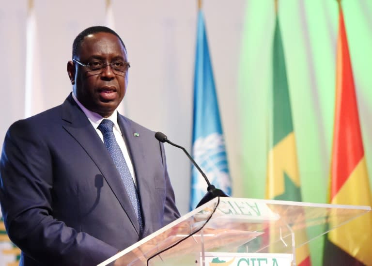 President Macky Sall, pictured in March 2017, visited the site of the fire that killed at least 25 people at a Muslim religious retreat in Senegal