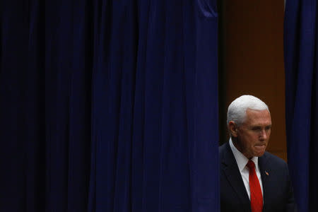 U.S. Vice President Mike Pence arrives to speak at the Americas Society / Council of the Americas 49th Washington Conference on the Americas at the U.S. State Department in Washington, U.S. May 7, 2019. REUTERS/Tom Brenner