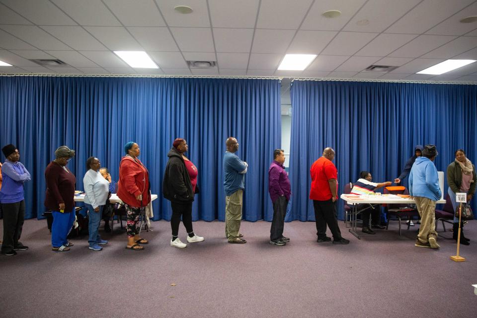 Voters wait in line to cast their ballots at a polling station in Atlanta, Georgia.