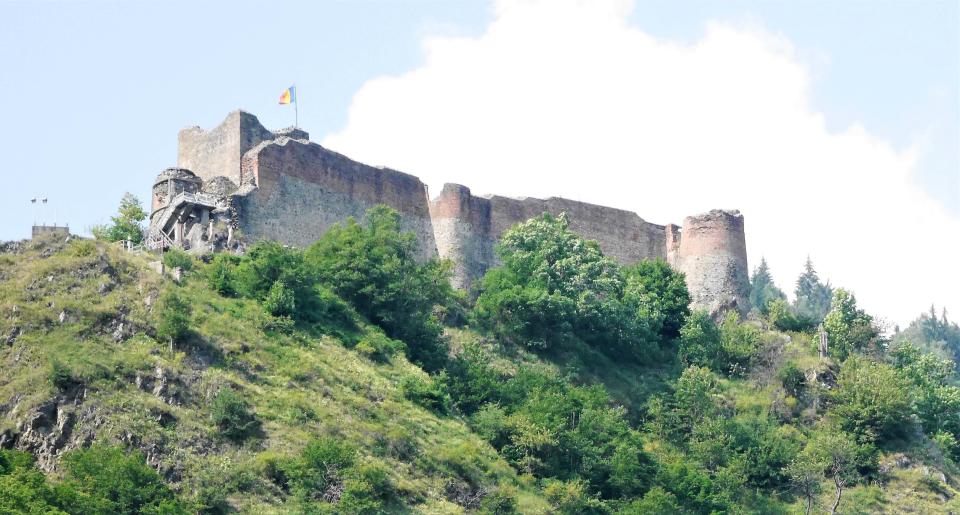 Poenari Fortress from a distance in Romania.