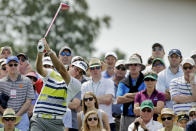 Bubba Watson tees off on the eighth hole during the second round of the Masters golf tournament Friday, April 11, 2014, in Augusta, Ga. (AP Photo/David J. Phillip)