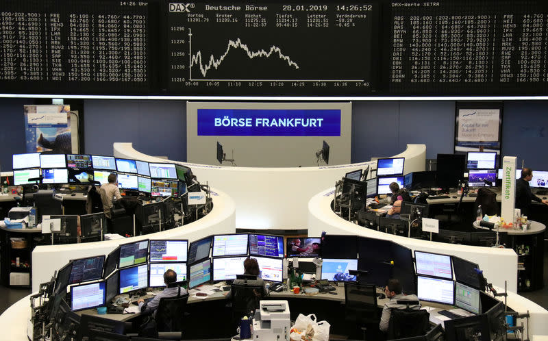 FILE PHOTO: The German share price index DAX graph is pictured at the stock exchange in Frankfurt, Germany, January 28, 2019. REUTERS/Staff