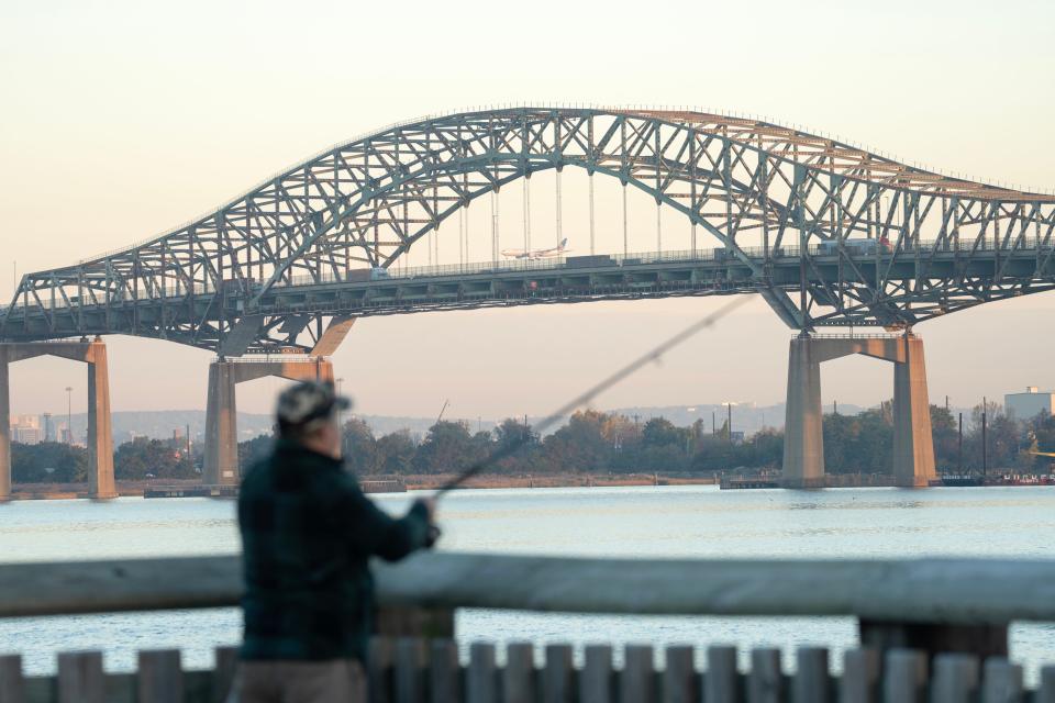 Newark Bay Bridge connects Newark and Bayonne across the Newark Bay. Photo taken in Bayonne, NJ on Thursday Oct. 26, 2023.