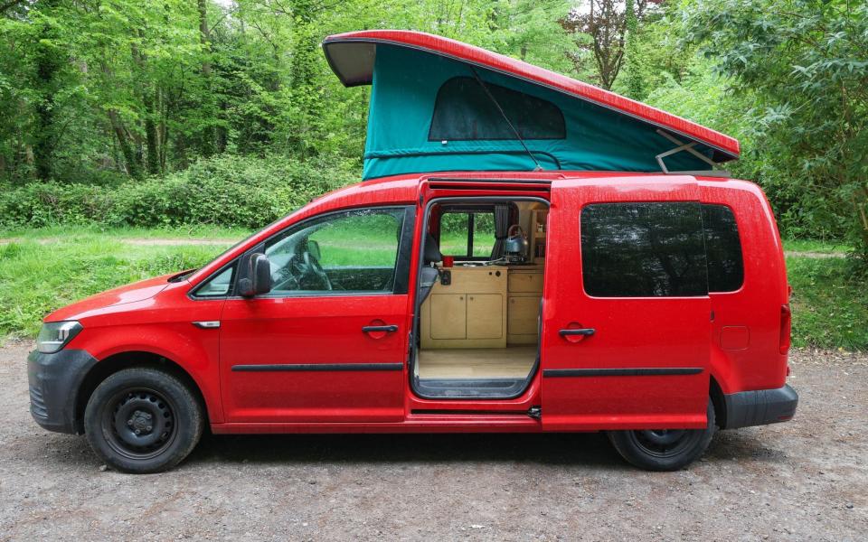 Mags MacKean photographed with her VW Caddy Maxi campervan