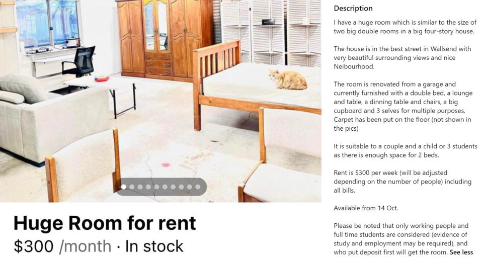 The ad on Facebook marketplace mentioned that the room was 