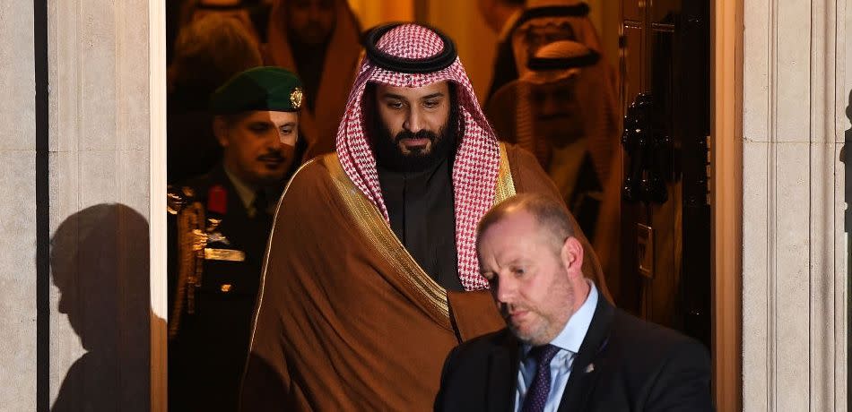 Saudi Crown Prince Mohammed bin Salman leaves number 10 Downing Street after a meeting with British Prime Minister Theresa May on March 7, 2018 in London, England.