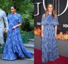 <p>During her 2019 royal visit to Morocco, Meghan Markle stunned in a blue patterned Carolina Herrera gown for her private audience with King Mohammed VI. Only a few months later, actress Amanda Peet wore the same dress to the <em>Game of Thrones </em>season 8 premiere in New York City.</p>