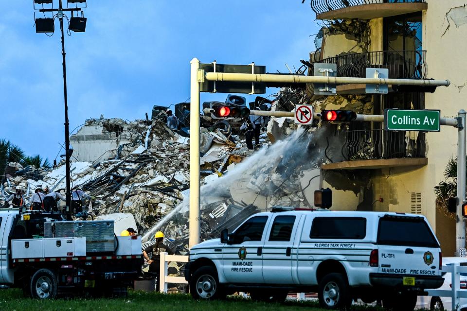 Rescue crews at the scene of the Champlain Towers South collapse.