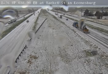 Hail is pictured on Interstate 76 near Keenesburg on Tuesday.