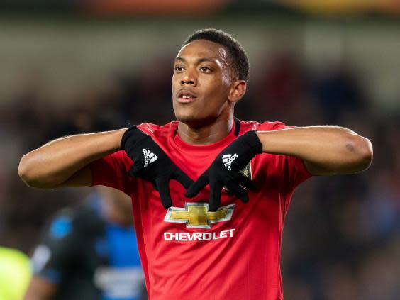 Anthony Martial celebrates his equaliser (Getty)