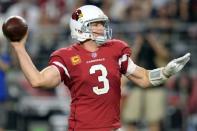 Sep 25, 2017; Glendale, AZ, USA; Arizona Cardinals quarterback Carson Palmer (3) throws a pass against the Dallas Cowboys during the second half at University of Phoenix Stadium. Mandatory Credit: Joe Camporeale-USA TODAY Sports