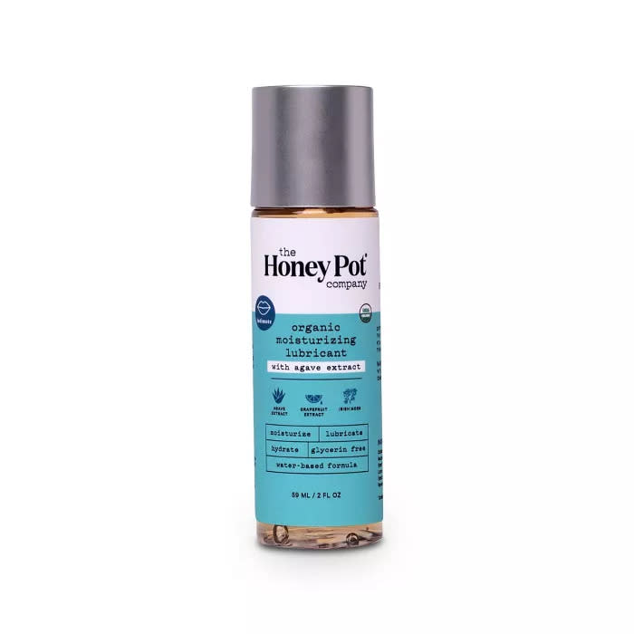 <h2>The Honey Pot Company Moisturizing Water-Based Lubricant<br></h2><br>This organic and hypoallergenic moisturizing lubricant is made with agave extract and soothing chamomile.<br><br><strong>The Honey Pot</strong> Organic Water Based Personal Lube, $, available at <a href="https://go.skimresources.com/?id=30283X879131&url=https%3A%2F%2Fgoto.target.com%2F5bnDnj" rel="nofollow noopener" target="_blank" data-ylk="slk:Target" class="link ">Target</a>
