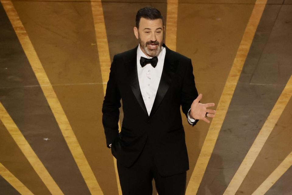 Oscars host Jimmy Kimmel says jokes about Taylor Swift and Travis Kelce during the broadcast are “not off limits.” Getty Images