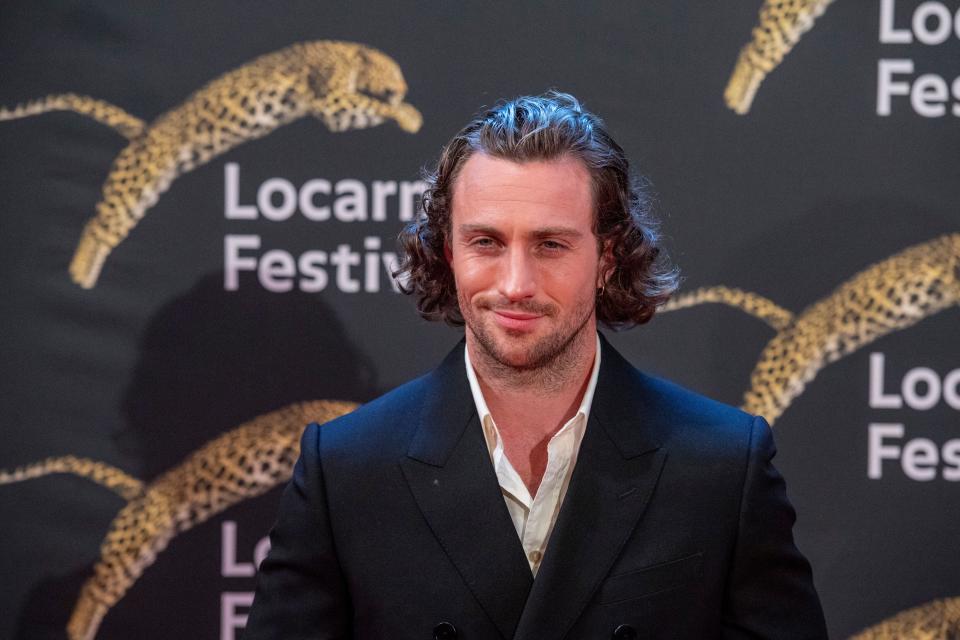 British actor Aaron Taylor-Johnson stands on the red carpet at the 75th Locarno International Film Festival in Locarno, Switzerland, Wednesday, Aug. 3, 2022. The Festival del film Locarno runs until Aug. 13. (Urs Flueeler/Keystone via AP)