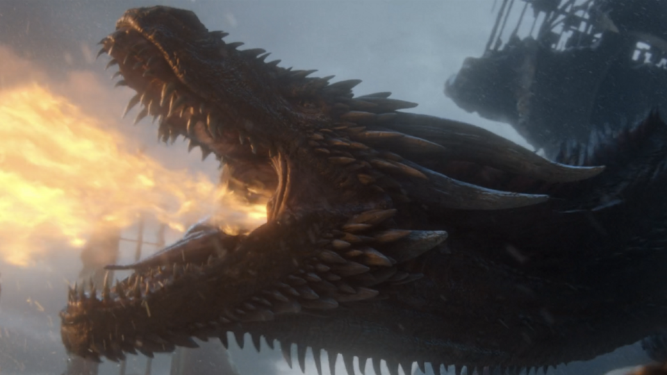 Drogon roasting the Iron Thrones in Game of Thrones series finale