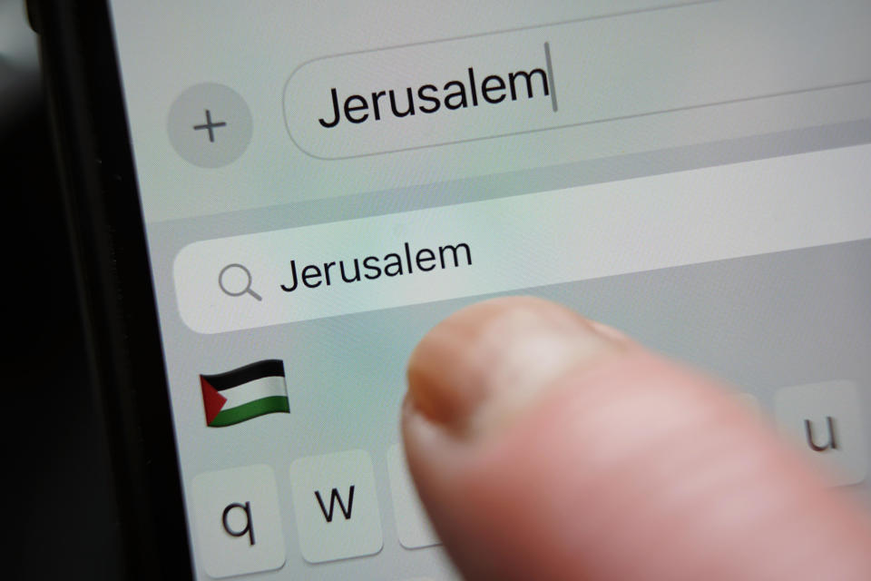 An iPhone user was prompted to use a Palestinian flag emoji after typing in the word 