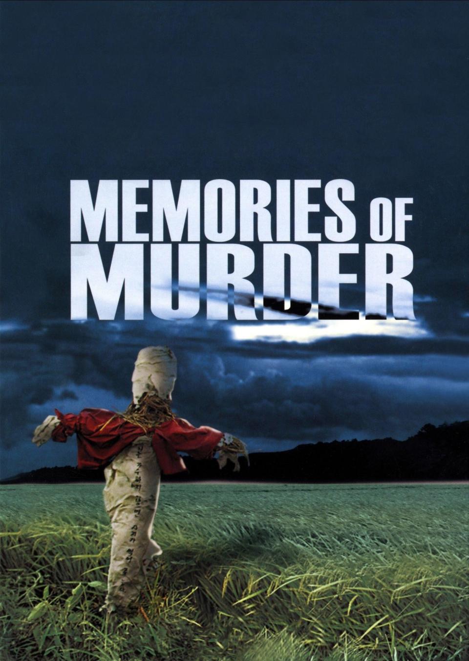 Poster image for the movie "Memories of Murder" depicting a scarecrow in a field