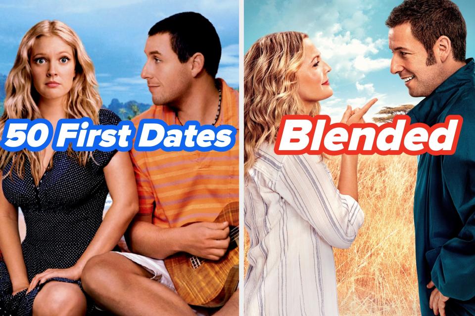 Two images: on the left, an image of the poster for "50 First Dates" and on the right, an image of the poster for "Blended." Both images have their movie titles overlayed on top.
