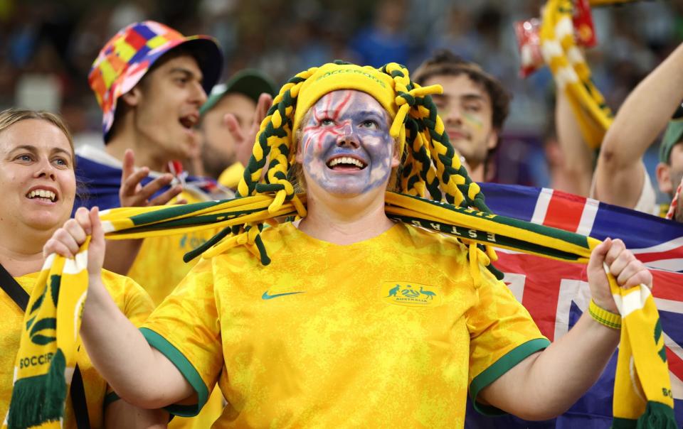 Australia fans show their support prior to the FIFA World Cup Qatar 2022 Round of 16 match between Argentina and Australia at Ahmad Bin Ali Stadium on December 03, 2022 in Doha - Getty Images