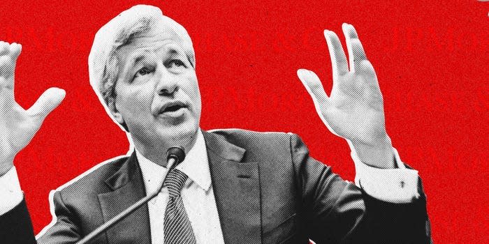 JPMorgan CEO Jamie Dimon against a red background