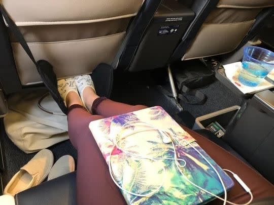 An in-flight foot hammock to make your economy seat feel a bit more like business class