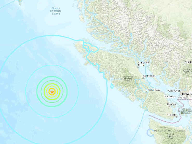 The quake struck off the coast of British Columbia: US Geological Survey