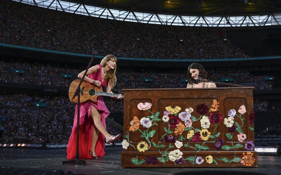 Taylor Swift performs with Gracie Abrams at the Eras tour, Wembley Stadium night three