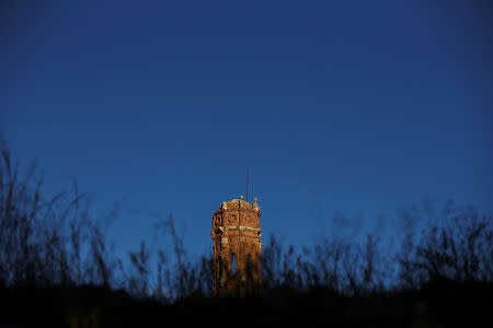 The tower of the San Agustin church is seen in the old village of Belchite, in northern Spain, November 13, 2016. REUTERS/Andrea Comas